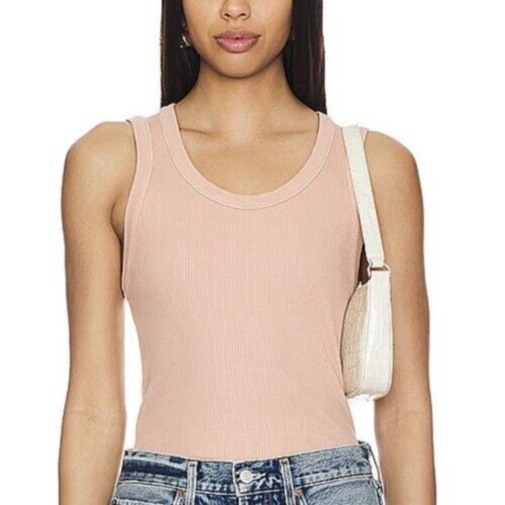 AGOLDE Poppy Organic Cotton-Blend Tank Size XS Pink Classic Ribbed Preppy